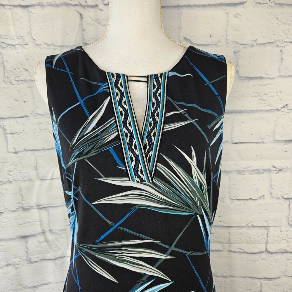 NWT White House Black Market Size M Teal Palm Print Sleeveless Sheath Dress $120 - Picture 2 of 12